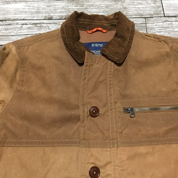 American Eagle Corduroy Collar Jacket Men’s S Brown Tan Full Zip Button Front - Picture 11 of 11